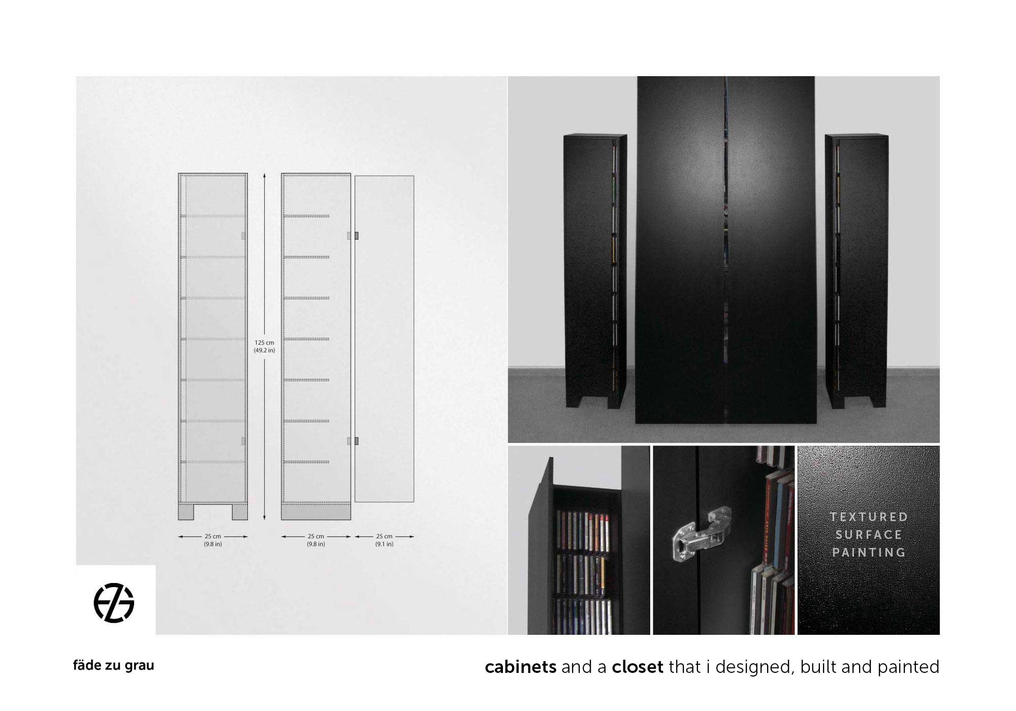 black cabinets designed and built by artist fade zu grau