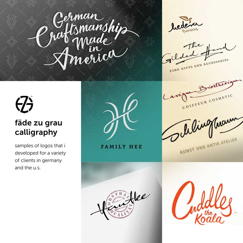 samples of calligraphy logos designed by artist fade zu grau