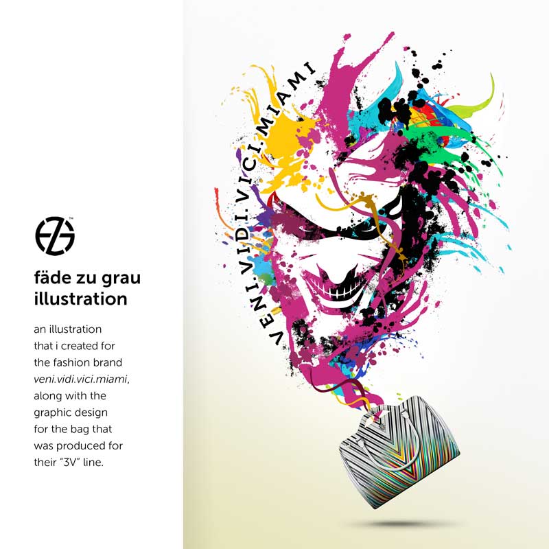 color splashes graphic design of a face made by artist fade zu grau