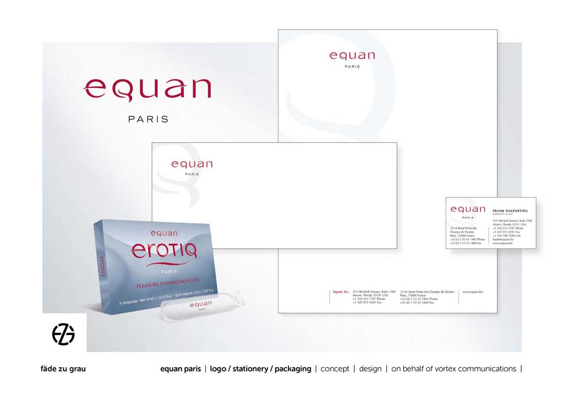 graphic design letterhead and product package for equan paris