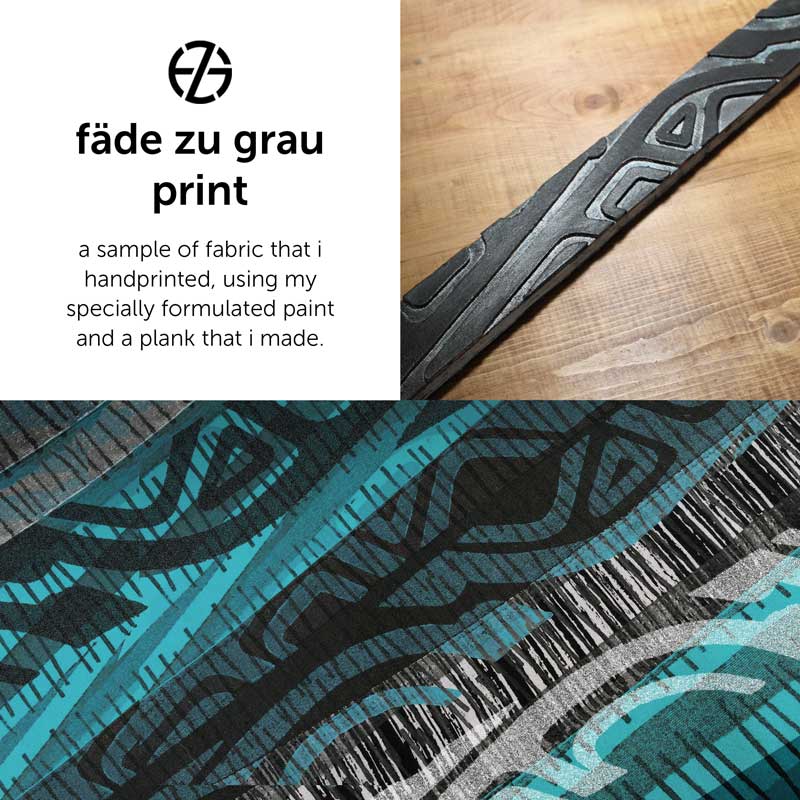sample of handprinted fabric made by artist fade zu grau